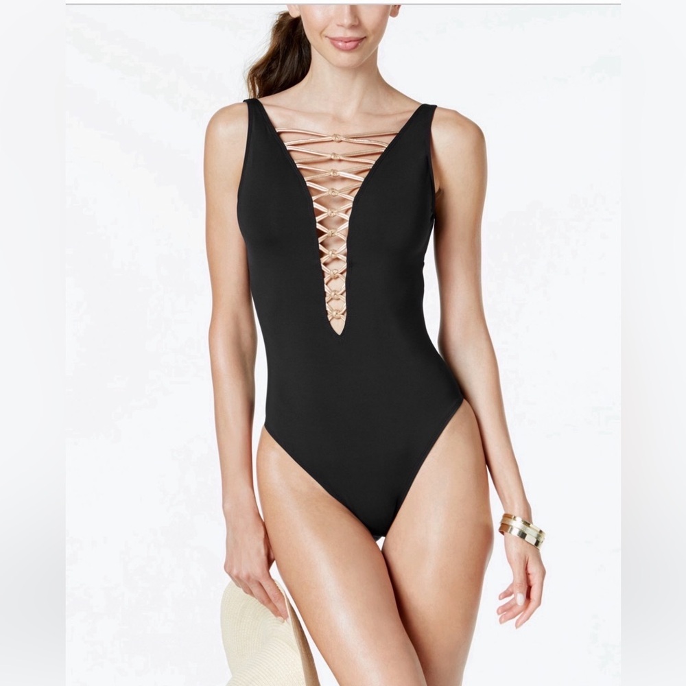 Bleu by Rod Beattie Lace- Up Plunging One - Piece Swimsuit